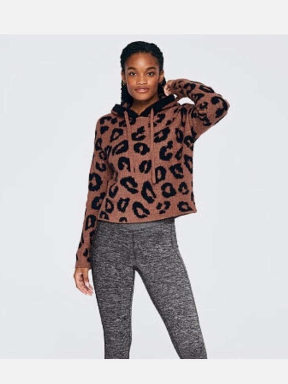 Victoria's Secret Oversized Pink Cropped Leopard Print Hoodie